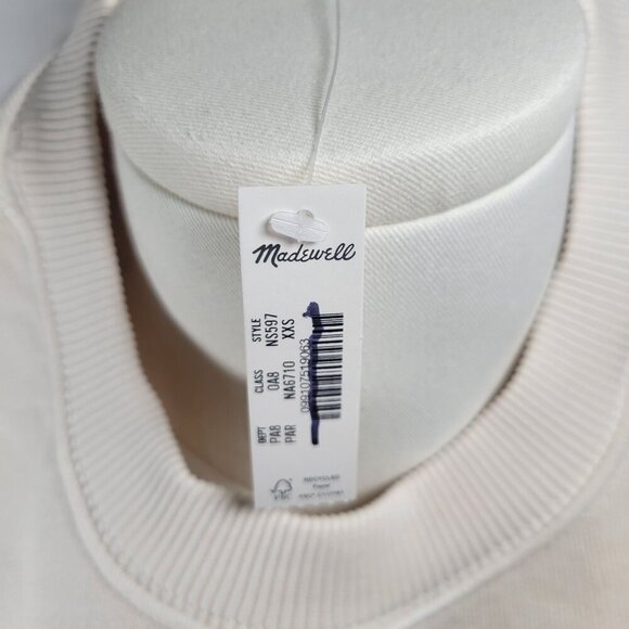 Madewell Womens Cream Crewneck Sweatshirt XXS Cotton Blend Casual Pullover - Picture 5 of 9
